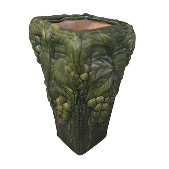 Vintage Green Majolica Grapes Art Pottery Umbrella Stand Cane Holder Large - Picture 1 of 8